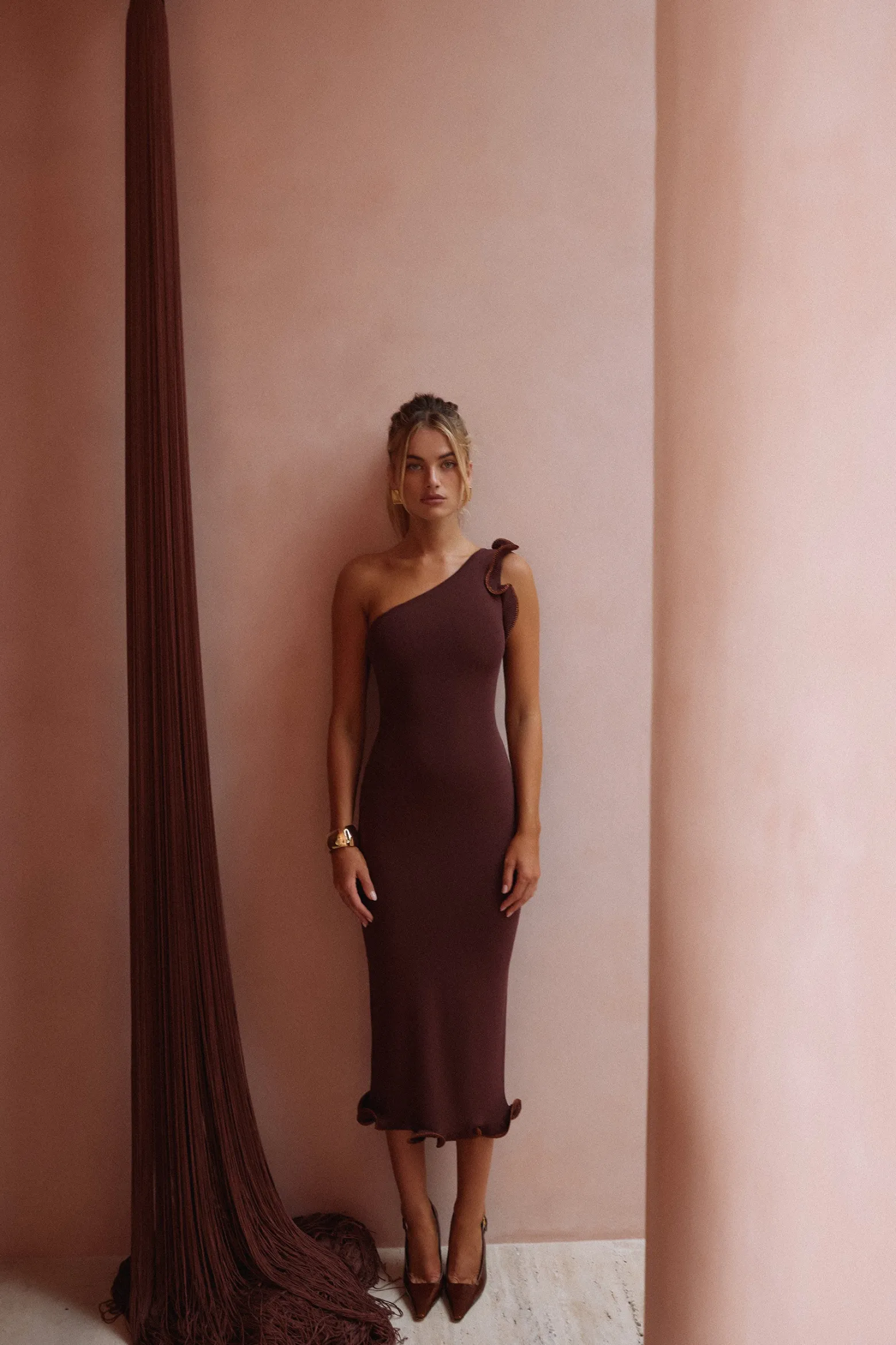 SAME Ruffle Hem One Shoulder Dress- Dresses