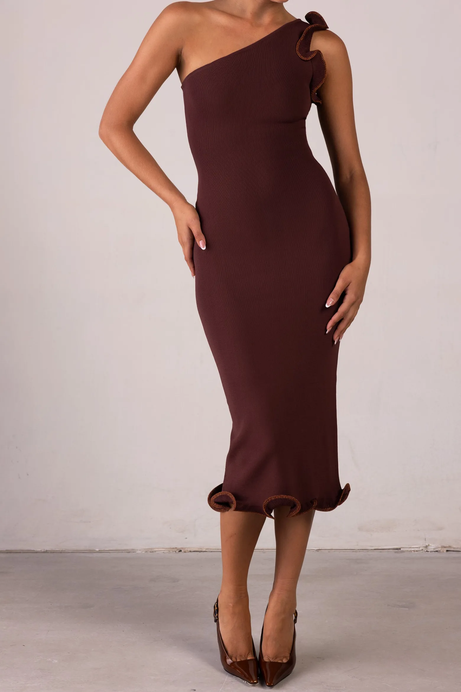 SAME Ruffle Hem One Shoulder Dress- Dresses