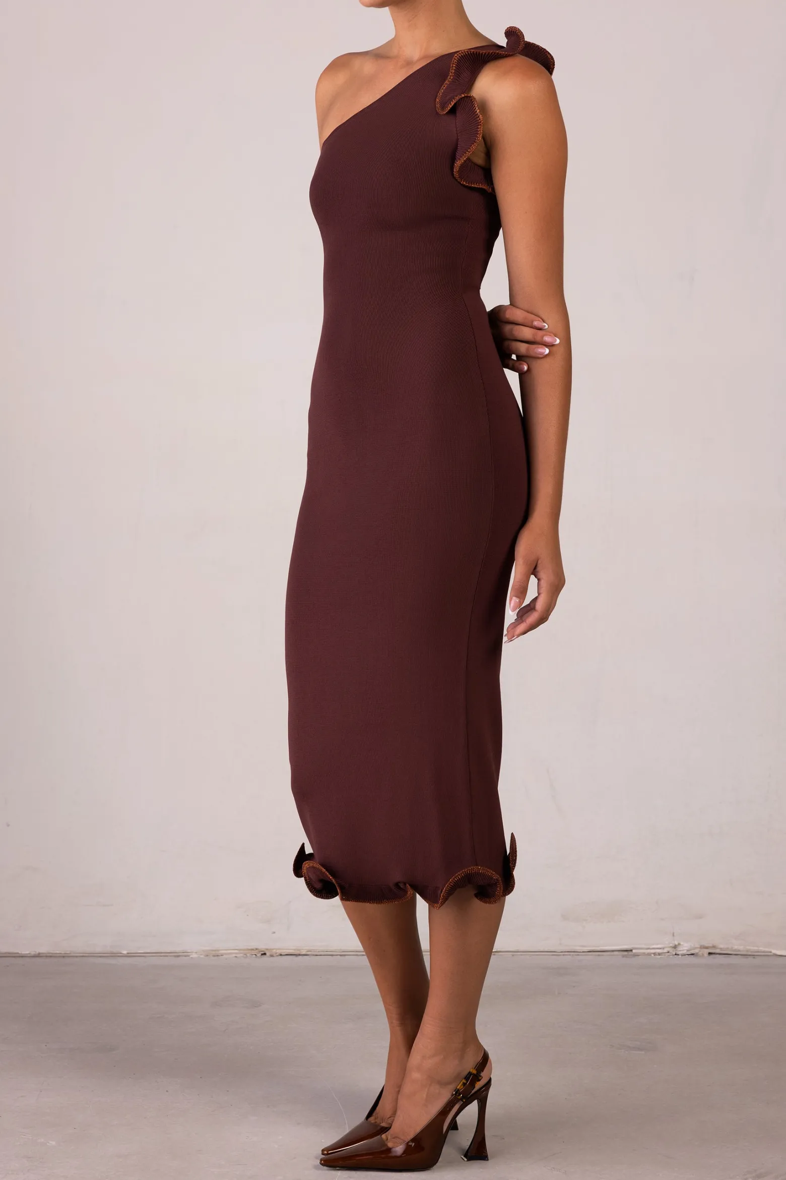 SAME Ruffle Hem One Shoulder Dress- Dresses