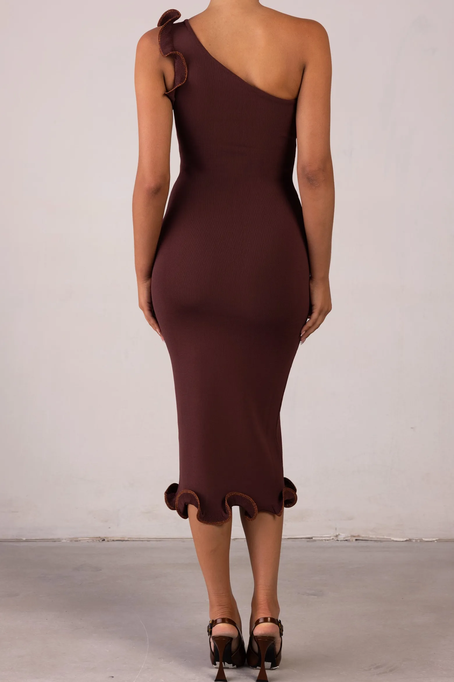 SAME Ruffle Hem One Shoulder Dress- Dresses