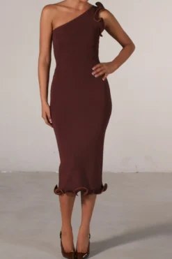 SAME Ruffle Hem One Shoulder Dress- Dresses